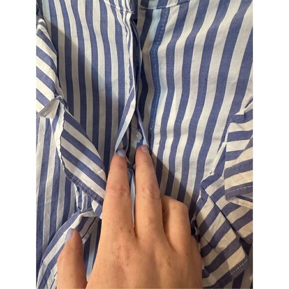 NWT Madewell Striped Ruffle Button Down Long Sleeve Blouse - Size M - G7898 - Picture 4 of 8
